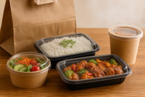 Takeaway food containers for hot meals salads and prepared food