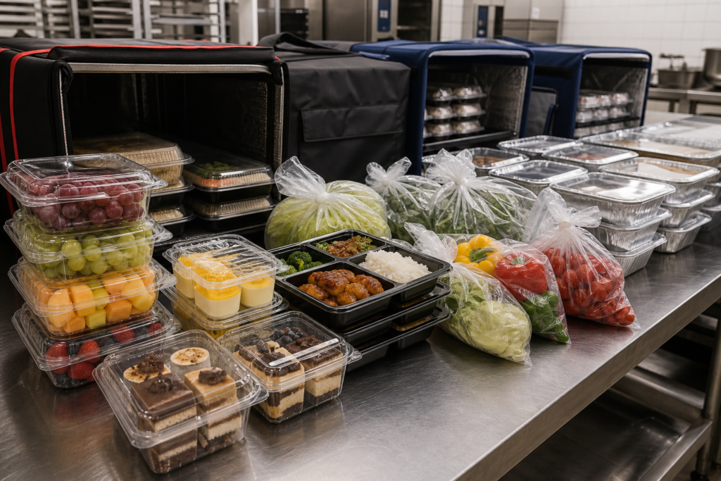 Plastic food packaging used for catering preparation and transport