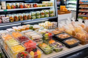 Plastic packaging used in a convenience store grab-and-go food display